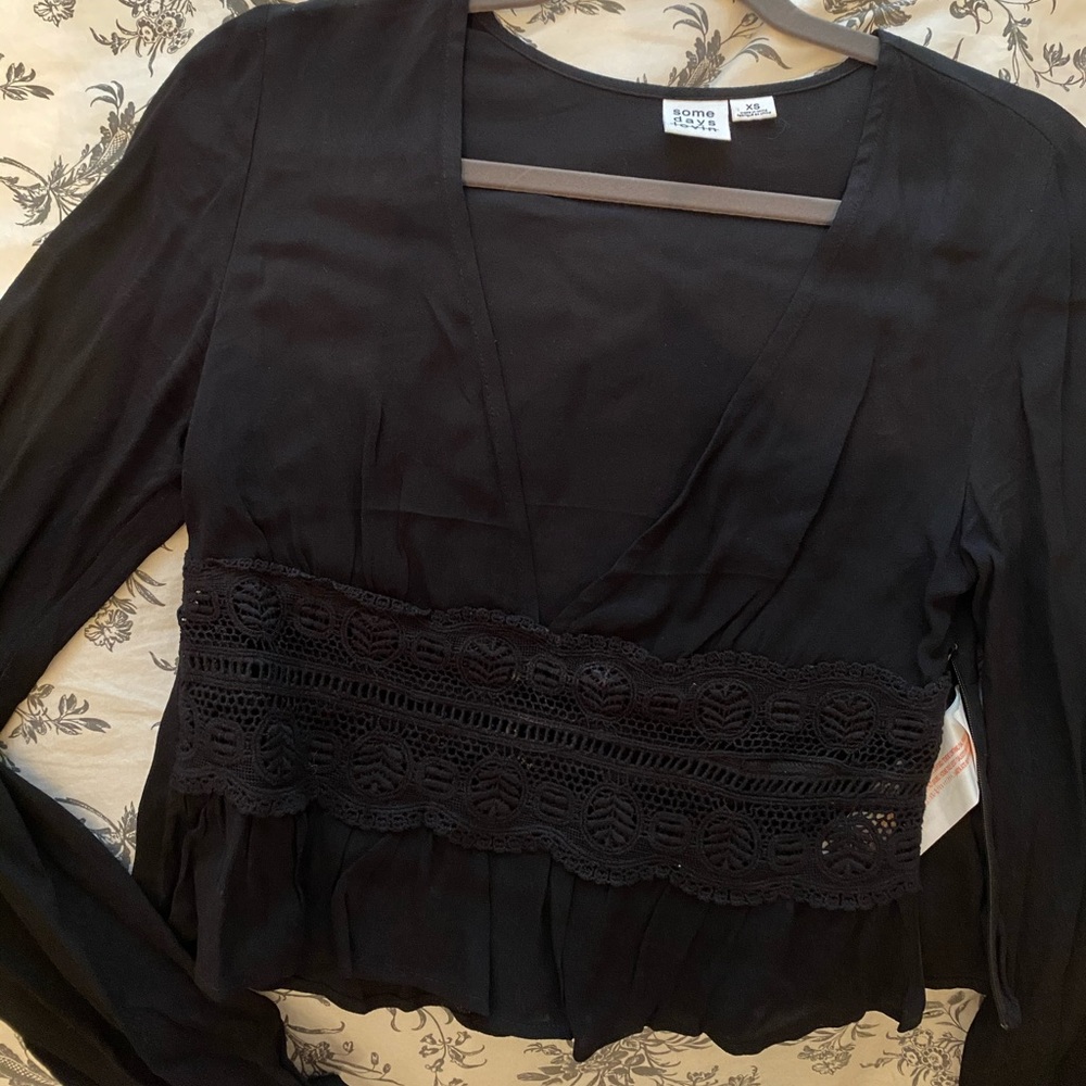 Black sheer long sleeve cropped blouse